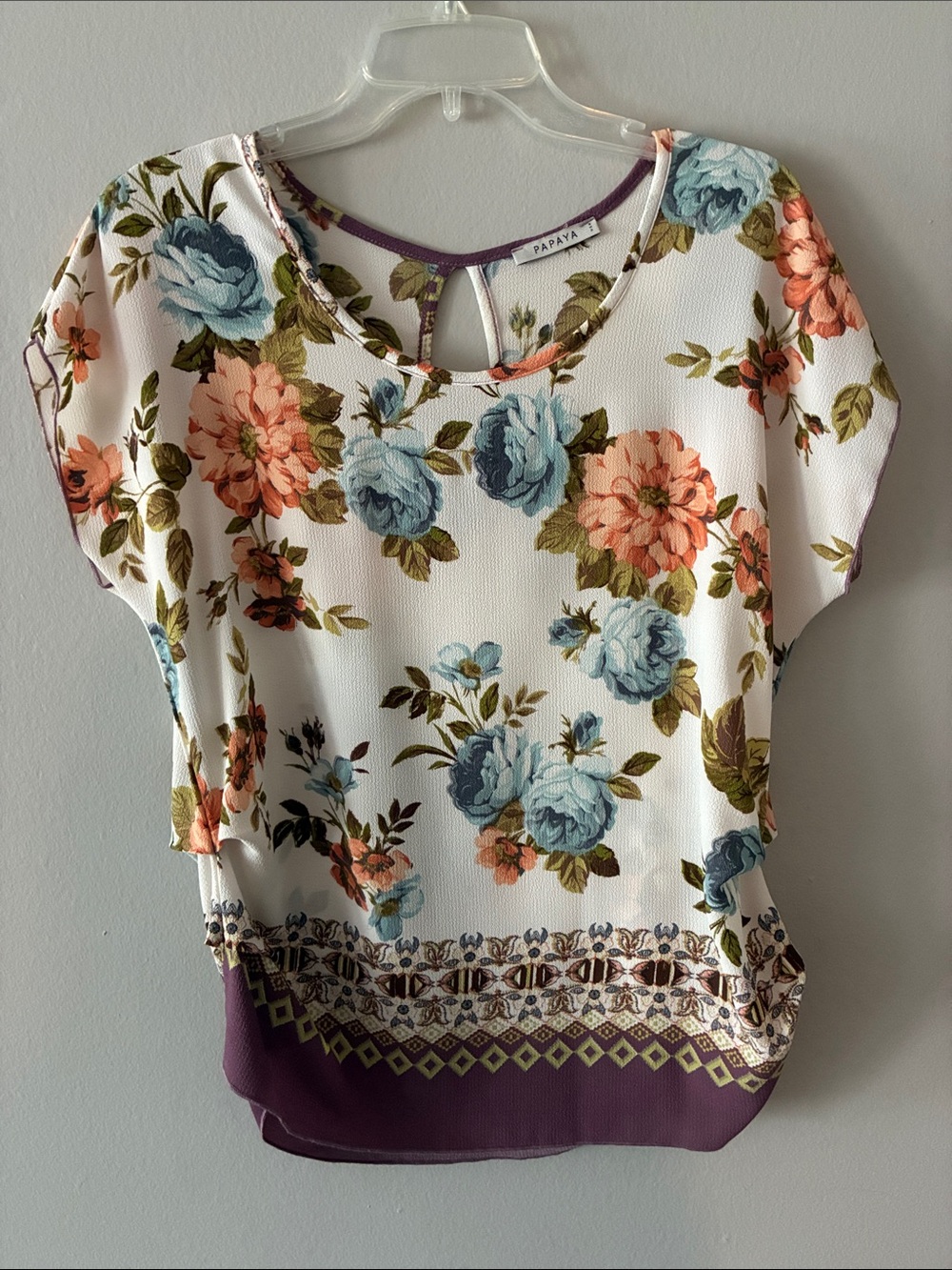 Papaya Blouse Top Floral Purple Blue Coral SZ L